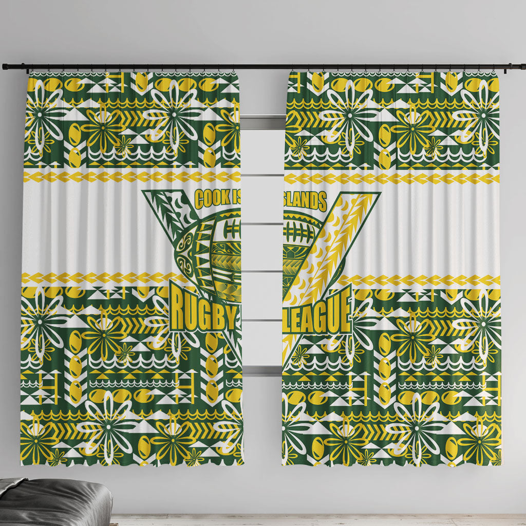 Cook Islands Island Floral Window Curtain Green Traditional Kuki's Geometric Pattern LT9 With Hooks Green - Polynesian Pride