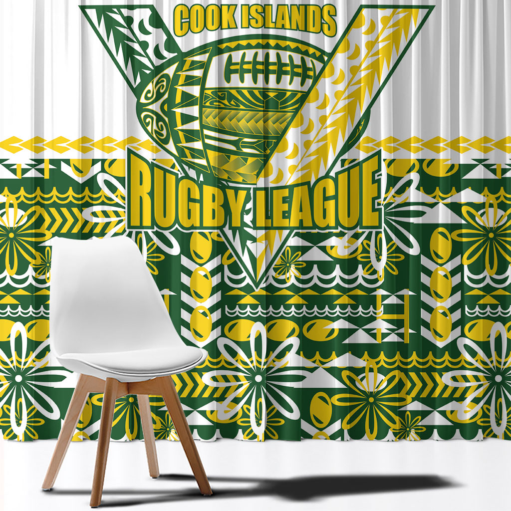 Cook Islands Island Floral Window Curtain Green Traditional Kuki's Geometric Pattern LT9 - Polynesian Pride