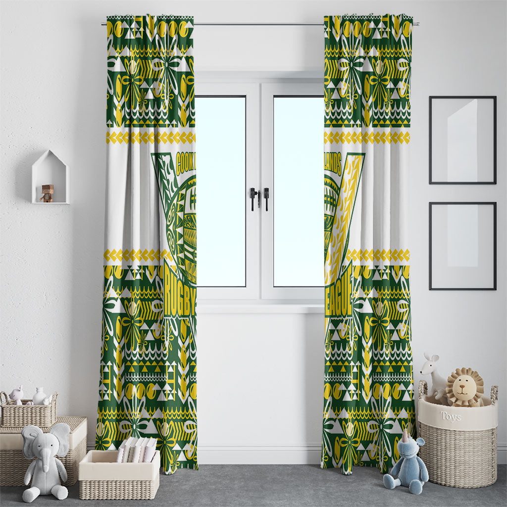 Cook Islands Island Floral Window Curtain Green Traditional Kuki's Geometric Pattern LT9 - Polynesian Pride