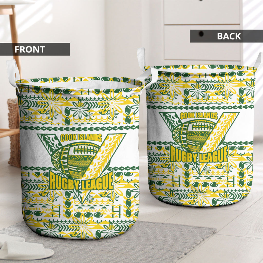 Cook Islands Island Floral Laundry Basket White Traditional Kuki's Geometric Pattern LT9 - Polynesian Pride