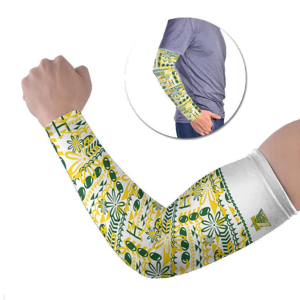 Cook Islands Island Floral Arm Sleeves White Traditional Kuki's Geometric Pattern