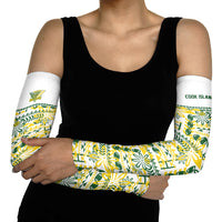 Cook Islands Island Floral Arm Sleeves White Traditional Kuki's Geometric Pattern LT9 - Polynesian Pride