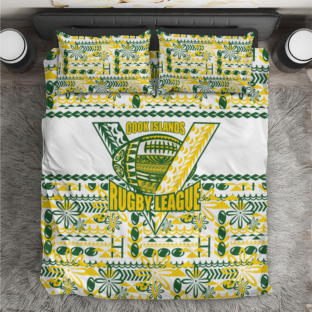 Cook Islands Island Floral Bedding Set White Traditional Kuki's Geometric Pattern