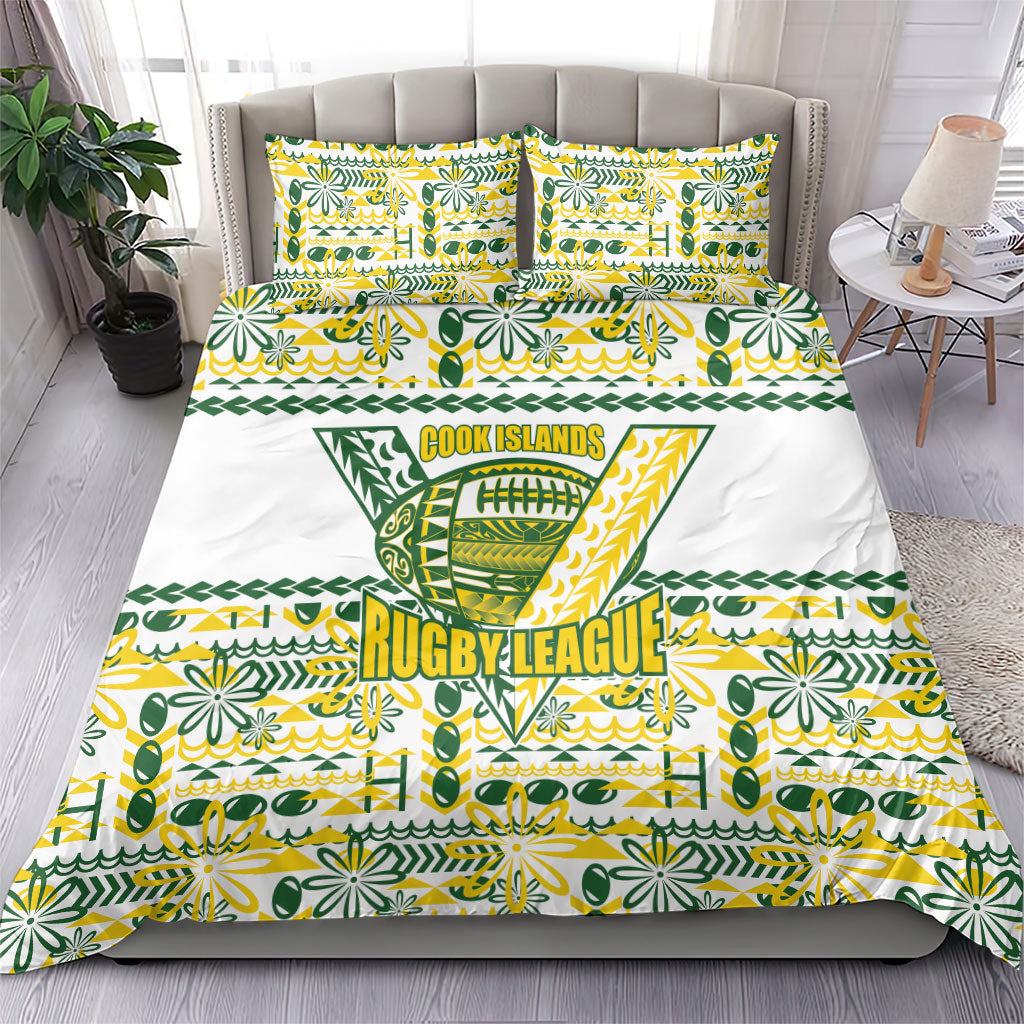 Cook Islands Island Floral Bedding Set White Traditional Kuki's Geometric Pattern