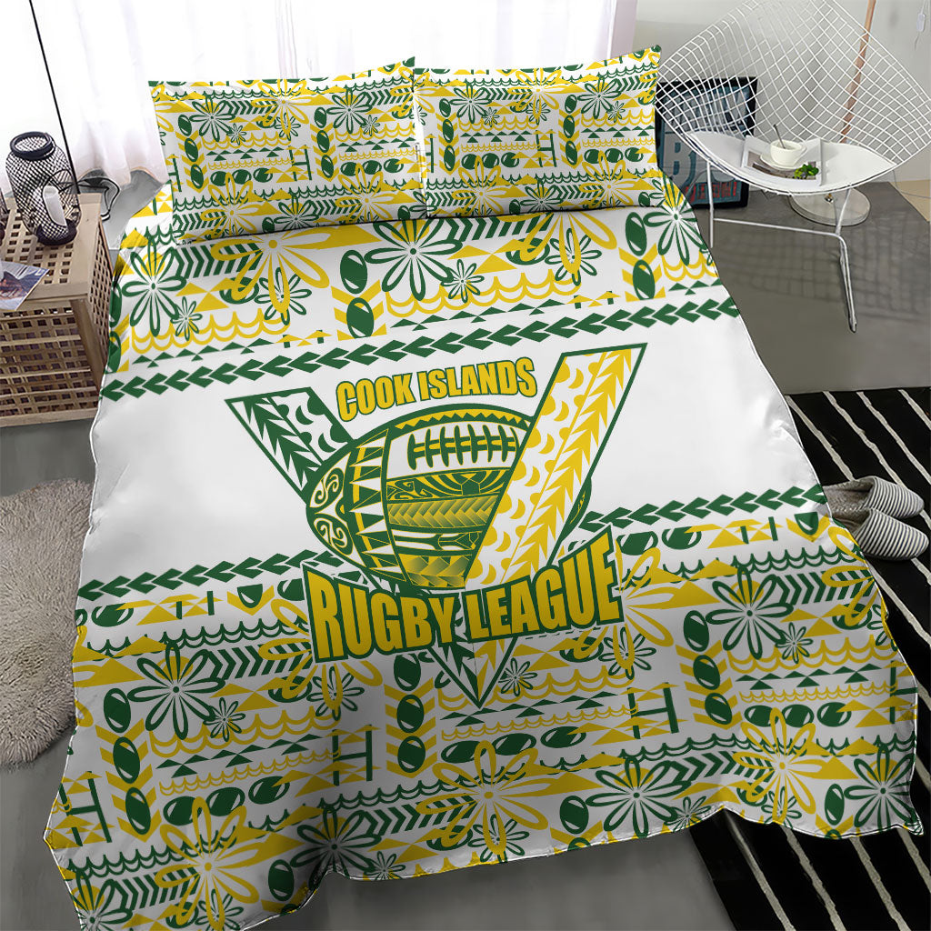 Cook Islands Island Floral Bedding Set White Traditional Kuki's Geometric Pattern