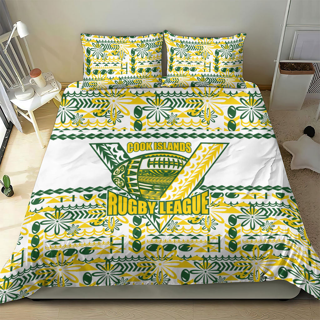 Cook Islands Island Floral Bedding Set White Traditional Kuki's Geometric Pattern