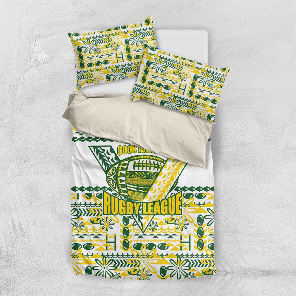 Cook Islands Island Floral Bedding Set White Traditional Kuki's Geometric Pattern