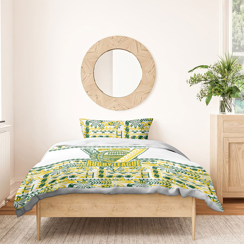 Cook Islands Island Floral Bedding Set White Traditional Kuki's Geometric Pattern