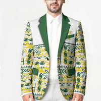 Cook Islands Island Floral Blazer White Traditional Kuki's Geometric Pattern LT9 - Polynesian Pride