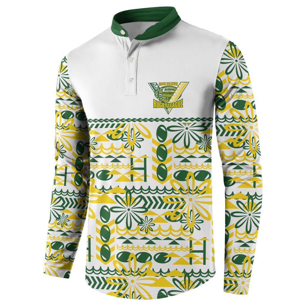 Cook Islands Island Floral Button Sweatshirt White Traditional Kuki's Geometric Pattern LT9 - Polynesian Pride