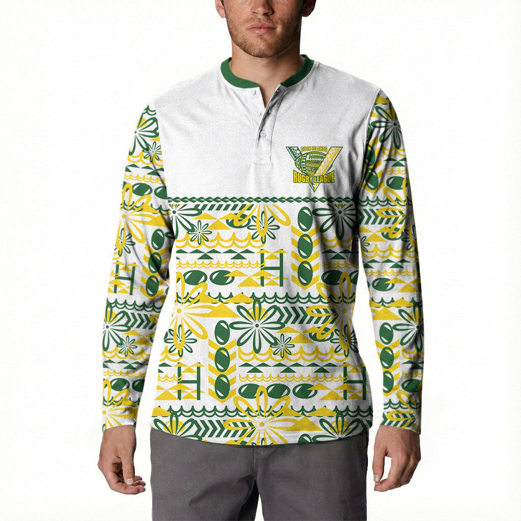 Cook Islands Island Floral Button Sweatshirt White Traditional Kuki's Geometric Pattern LT9 - Polynesian Pride