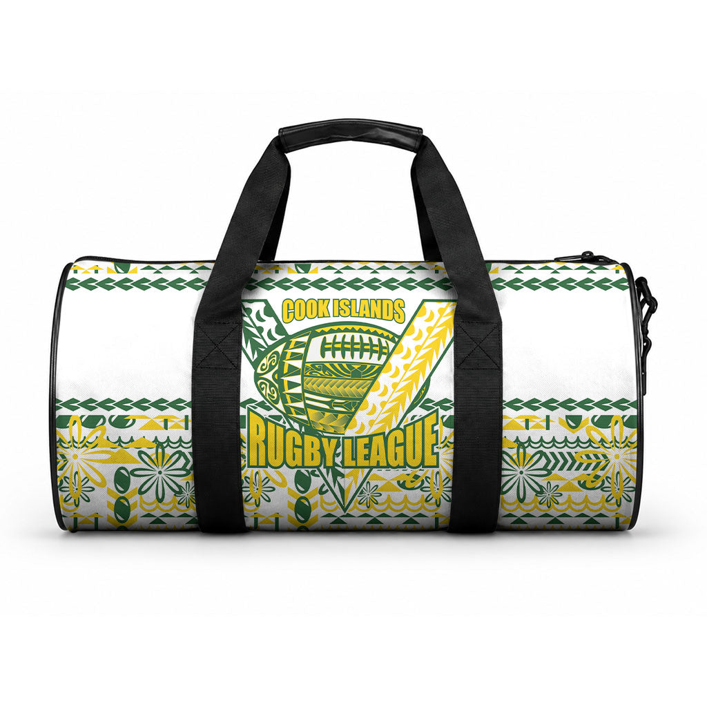 Cook Islands Island Floral Duffle Bag White Traditional Kuki's Geometric Pattern