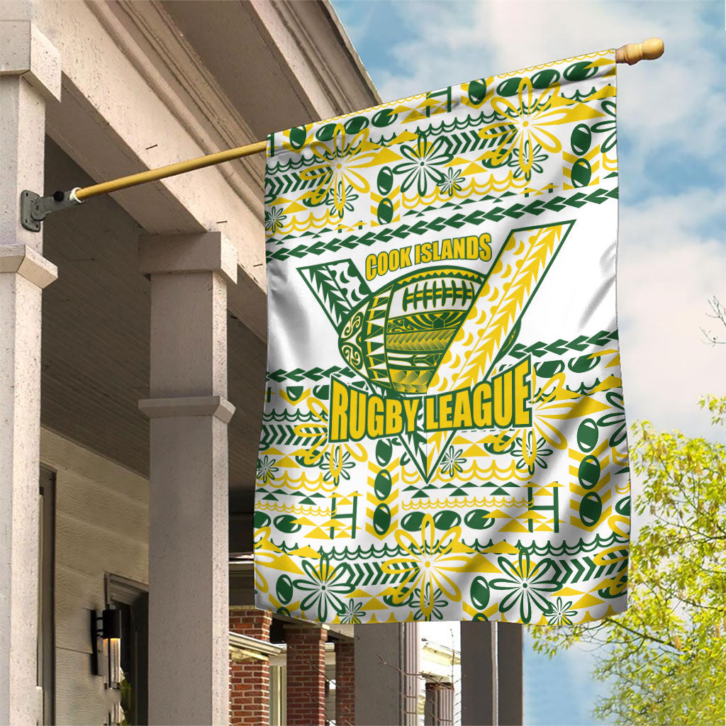 Cook Islands Island Floral Garden Flag White Traditional Kuki's Geometric Pattern
