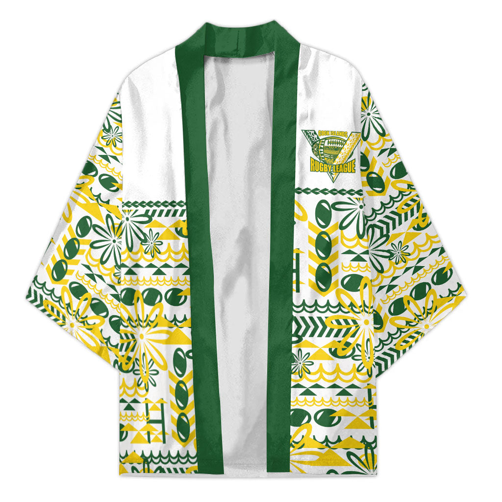 Cook Islands Island Floral Kimono White Traditional Kuki's Geometric Pattern LT9 Unisex White - Polynesian Pride