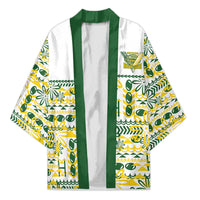 Cook Islands Island Floral Kimono White Traditional Kuki's Geometric Pattern LT9 Unisex White - Polynesian Pride