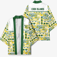 Cook Islands Island Floral Kimono White Traditional Kuki's Geometric Pattern LT9 - Polynesian Pride