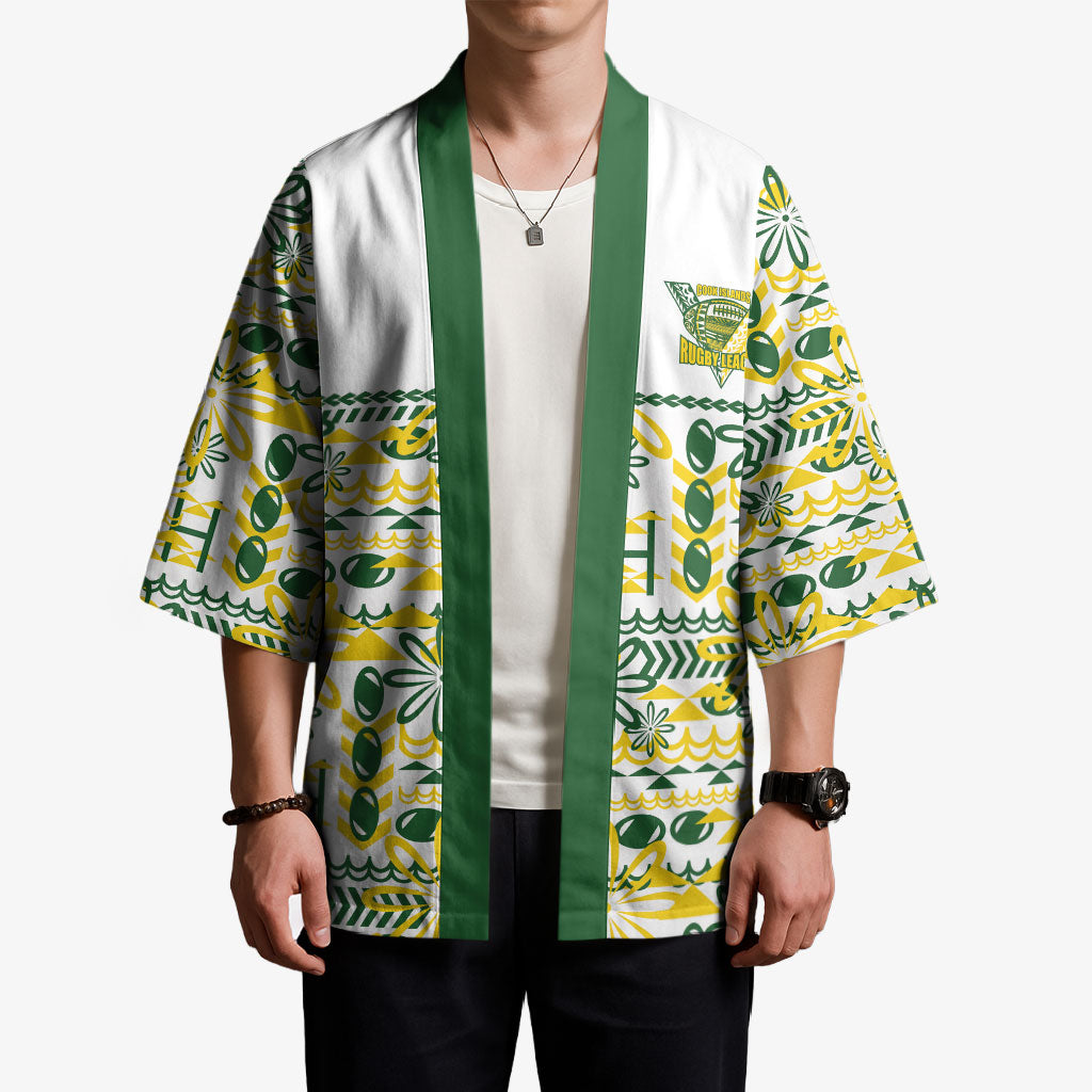 Cook Islands Island Floral Kimono White Traditional Kuki's Geometric Pattern LT9 - Polynesian Pride
