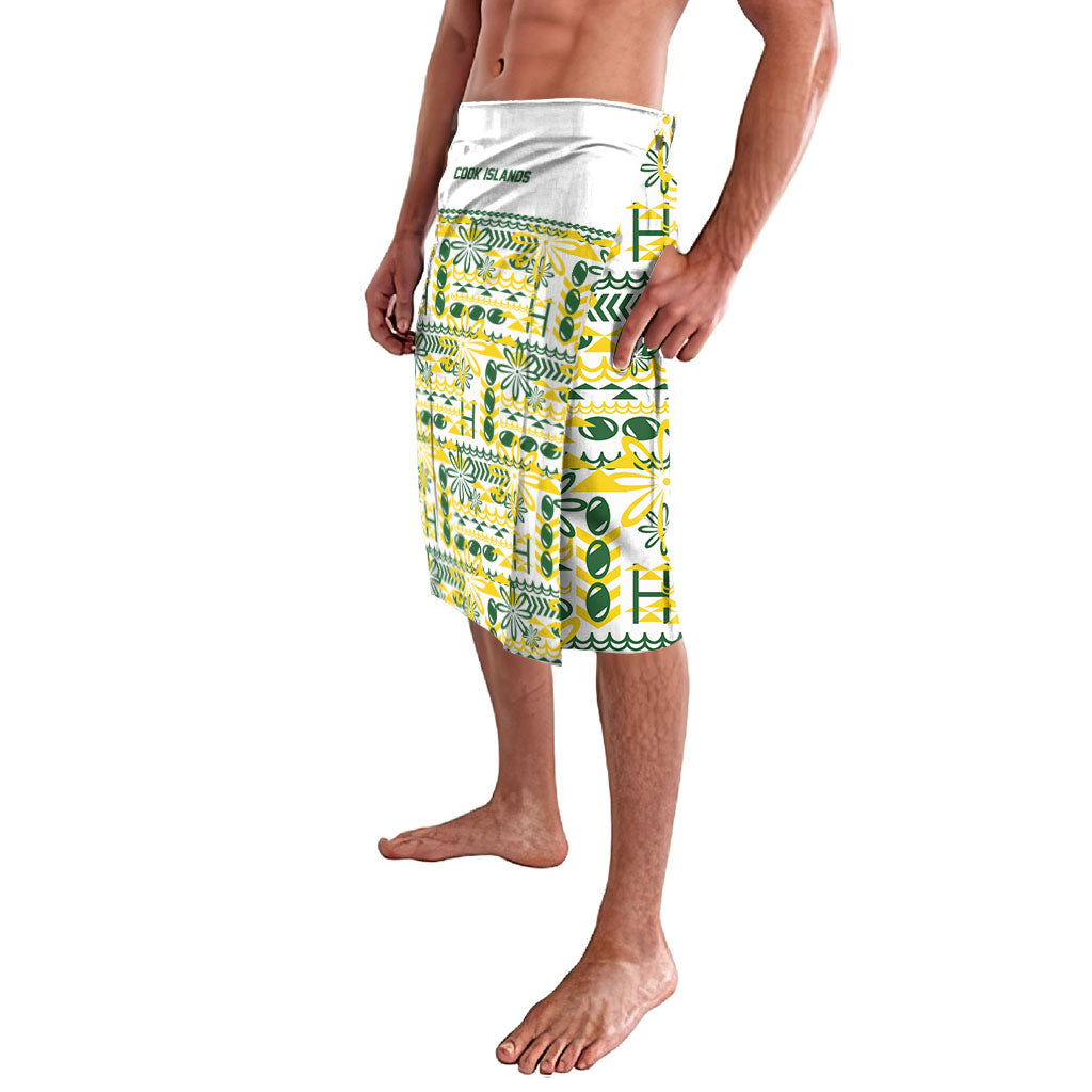 Cook Islands Island Floral Lavalava White Traditional Kuki's Geometric Pattern LT9 - Polynesian Pride