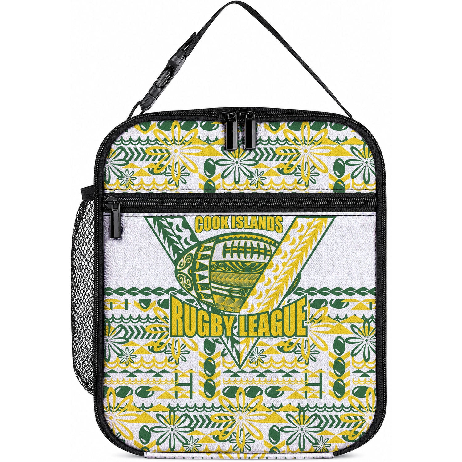 Cook Islands Island Floral Lunch Bag White Traditional Kuki's Geometric Pattern