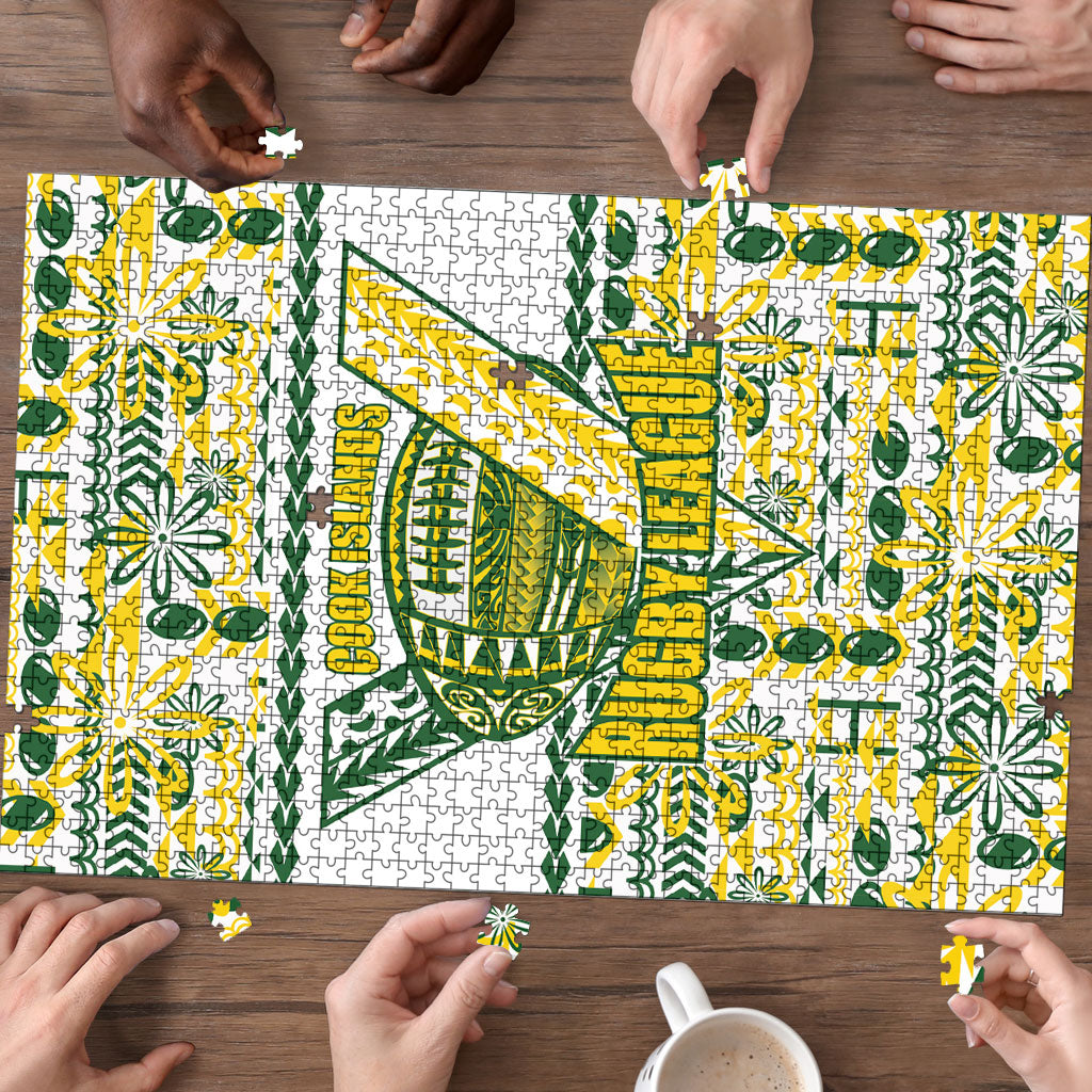 Cook Islands Island Floral Puzzle White Traditional Kuki's Geometric Pattern LT9 - Polynesian Pride