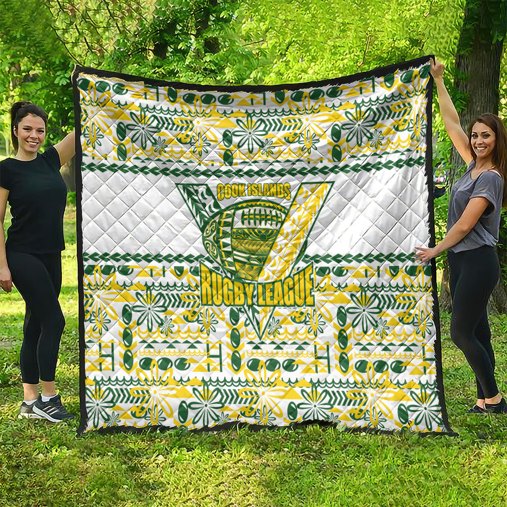 Cook Islands Island Floral Quilt White Traditional Kuki's Geometric Pattern LT9 - Polynesian Pride