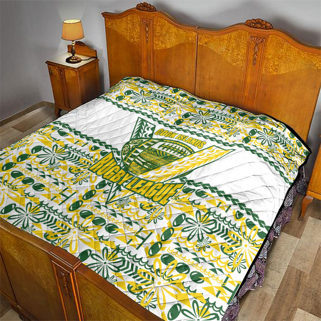 Cook Islands Island Floral Quilt White Traditional Kuki's Geometric Pattern LT9 - Polynesian Pride