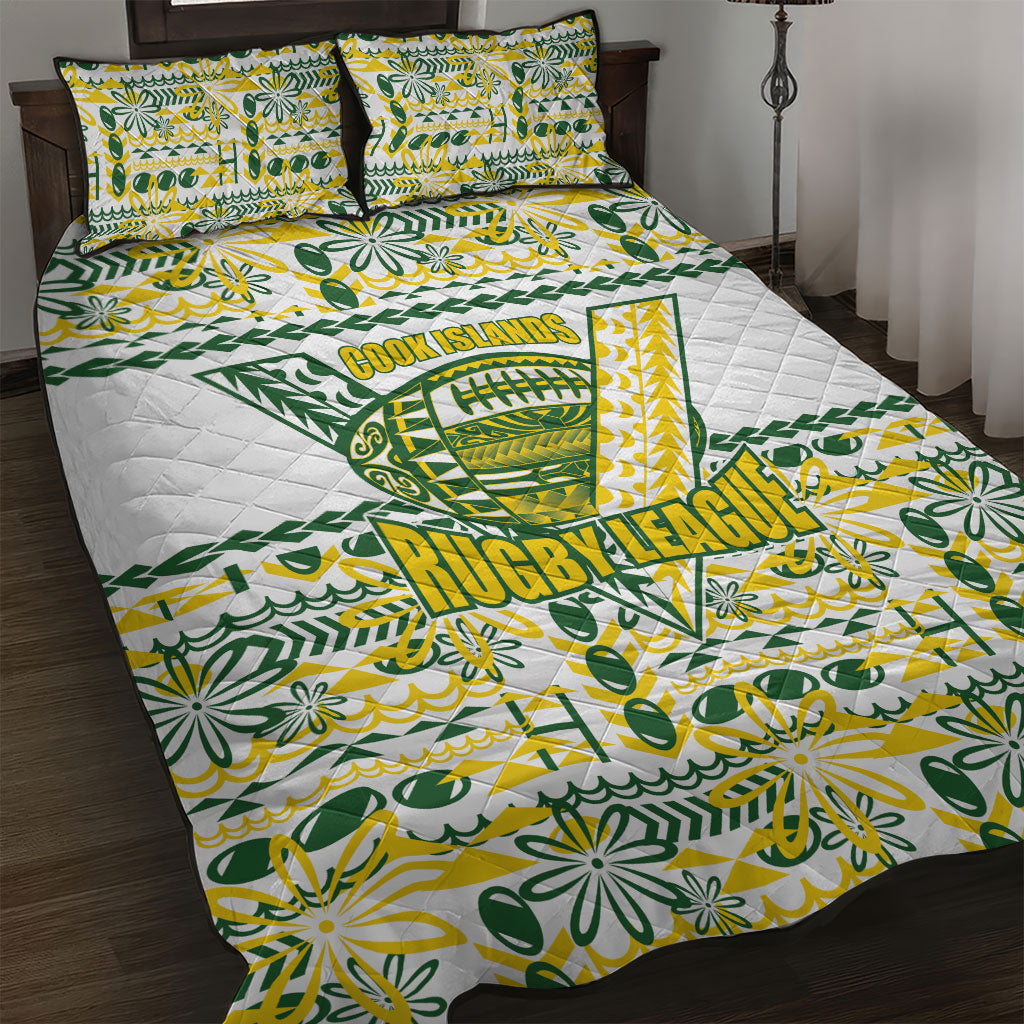 Cook Islands Island Floral Quilt Bed Set White Traditional Kuki's Geometric Pattern