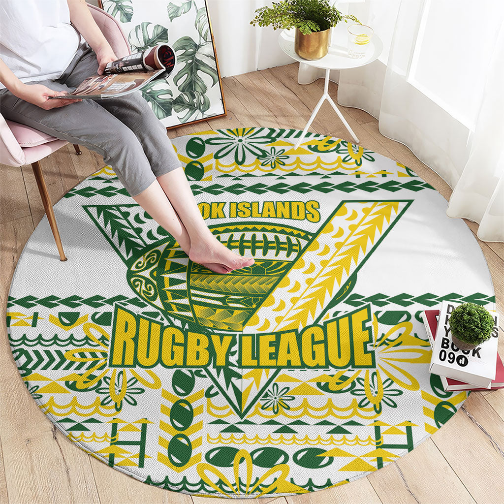 Cook Islands Island Floral Round Carpet White Traditional Kuki's Geometric Pattern LT9 - Polynesian Pride