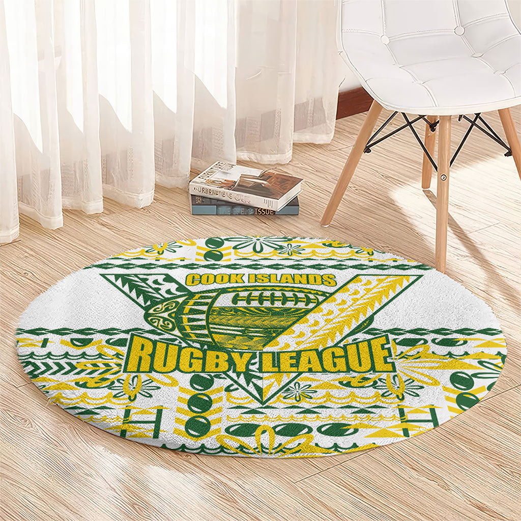 Cook Islands Island Floral Round Carpet White Traditional Kuki's Geometric Pattern LT9 - Polynesian Pride