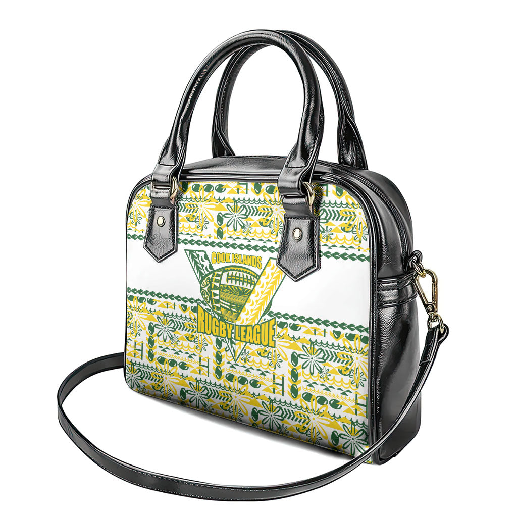 Cook Islands Island Floral Shoulder Handbag White Traditional Kuki's Geometric Pattern LT9 - Polynesian Pride