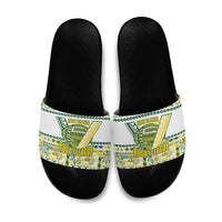 Cook Islands Island Floral Slide Sandals White Traditional Kuki's Geometric Pattern LT9 White - Polynesian Pride