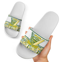 Cook Islands Island Floral Slide Sandals White Traditional Kuki's Geometric Pattern LT9 - Polynesian Pride