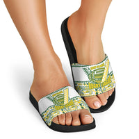 Cook Islands Island Floral Slide Sandals White Traditional Kuki's Geometric Pattern LT9 - Polynesian Pride