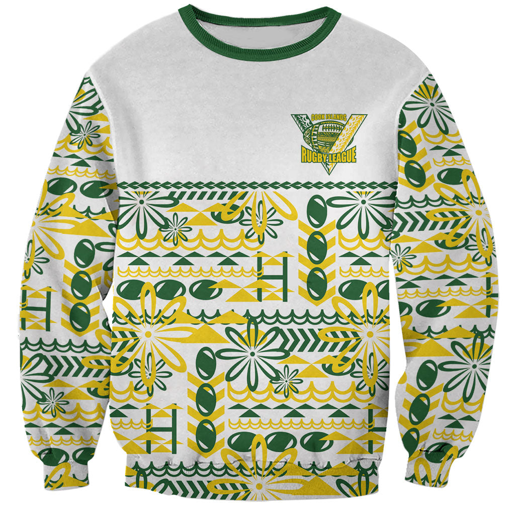 Cook Islands Island Floral Sweatshirt White Traditional Kuki's Geometric Pattern