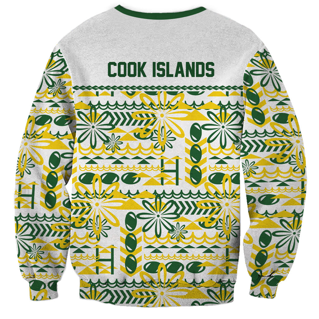 Cook Islands Island Floral Sweatshirt White Traditional Kuki's Geometric Pattern LT9 - Polynesian Pride