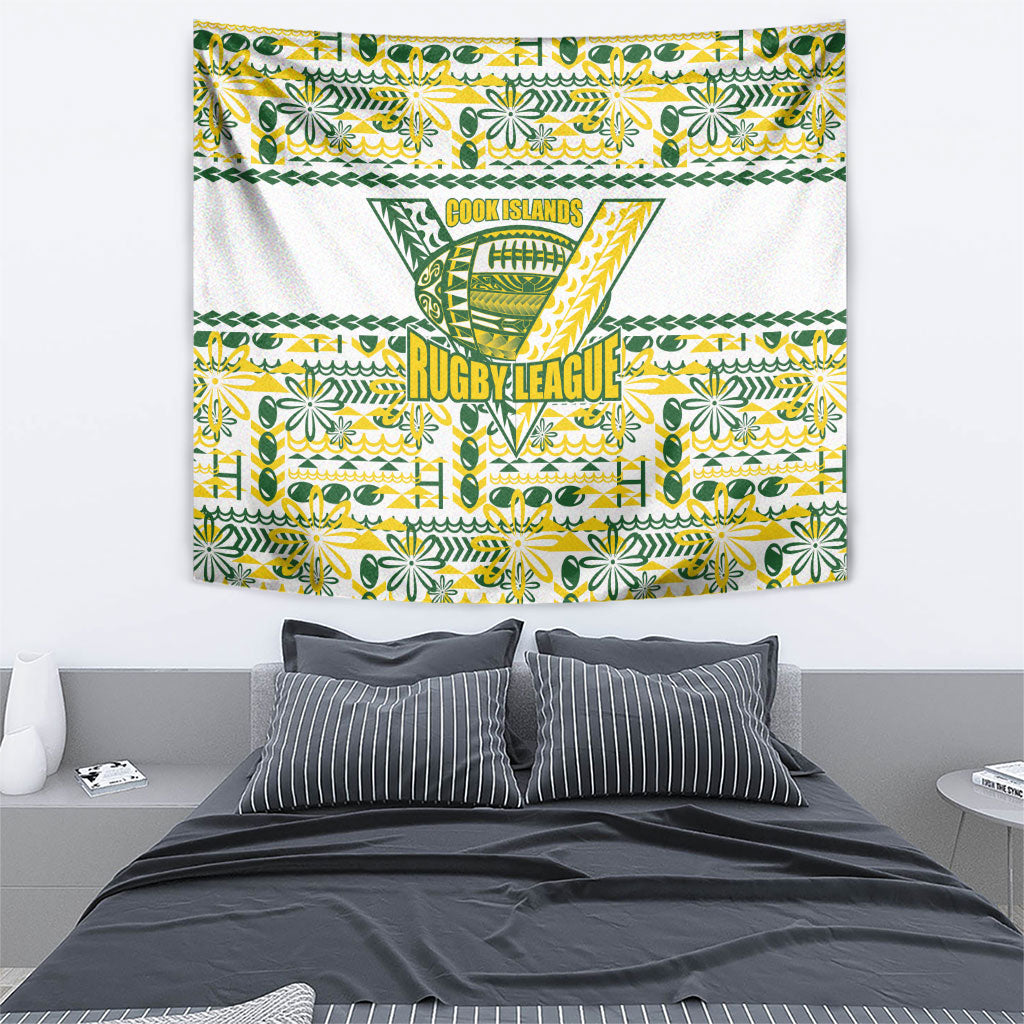 Cook Islands Island Floral Tapestry White Traditional Kuki's Geometric Pattern LT9 - Polynesian Pride