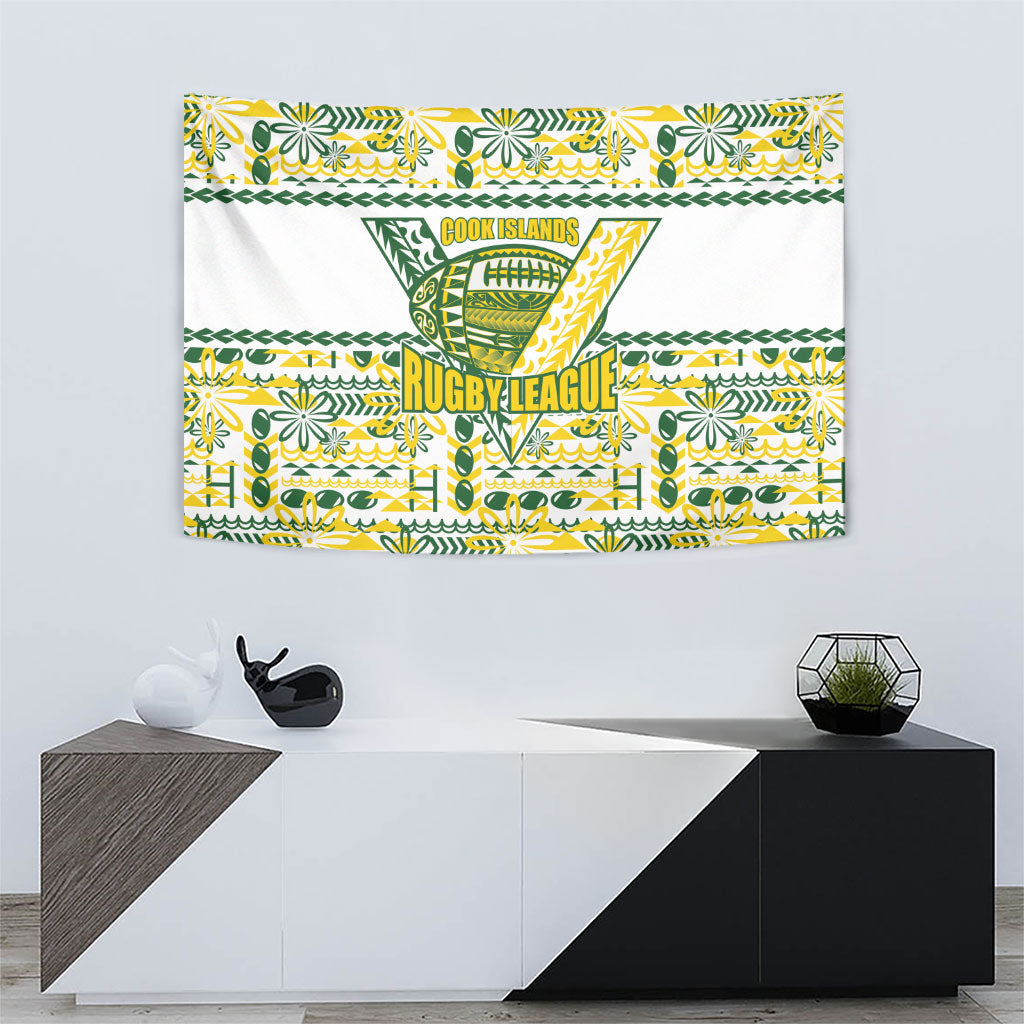 Cook Islands Island Floral Tapestry White Traditional Kuki's Geometric Pattern LT9 - Polynesian Pride