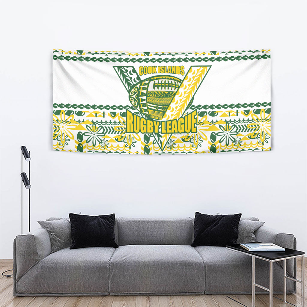 Cook Islands Island Floral Tapestry White Traditional Kuki's Geometric Pattern LT9 - Polynesian Pride