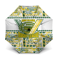 Cook Islands Island Floral Umbrella White Traditional Kuki's Geometric Pattern LT9 One Size Folded 11.42 inch Opened Diameter 37.4 inch White - Polynesian Pride