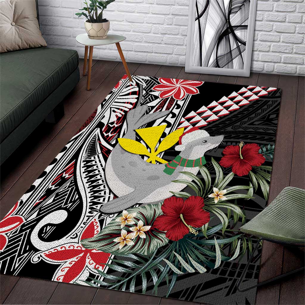 Hawaii Monk Seal Santa Area Rug Hibiscus Kakau Pattern Mele Kalikimaka