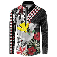 Hawaii Monk Seal Santa Button Sweatshirt Hibiscus Kakau Pattern Mele Kalikimaka LT9 Black - Polynesian Pride