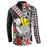 Hawaii Monk Seal Santa Button Sweatshirt Hibiscus Kakau Pattern Mele Kalikimaka LT9 - Polynesian Pride