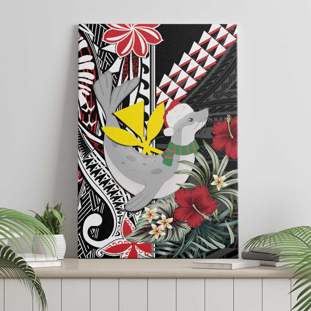 Hawaii Monk Seal Santa Canvas Wall Art Hibiscus Kakau Pattern Mele Kalikimaka LT9 - Polynesian Pride