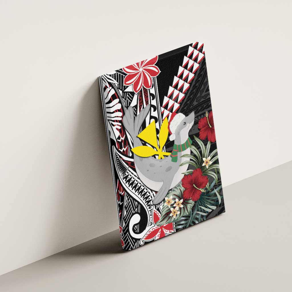 Hawaii Monk Seal Santa Canvas Wall Art Hibiscus Kakau Pattern Mele Kalikimaka LT9 - Polynesian Pride