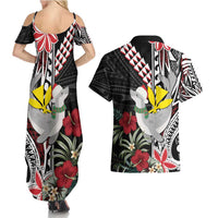Hawaii Monk Seal Santa Couples Matching Summer Maxi Dress and Hawaiian Shirt Hibiscus Kakau Pattern Mele Kalikimaka
