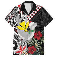 Hawaii Monk Seal Santa Family Matching Off Shoulder Maxi Dress and Hawaiian Shirt Hibiscus Kakau Pattern Mele Kalikimaka LT9 Dad's Shirt - Short Sleeve Black - Polynesian Pride