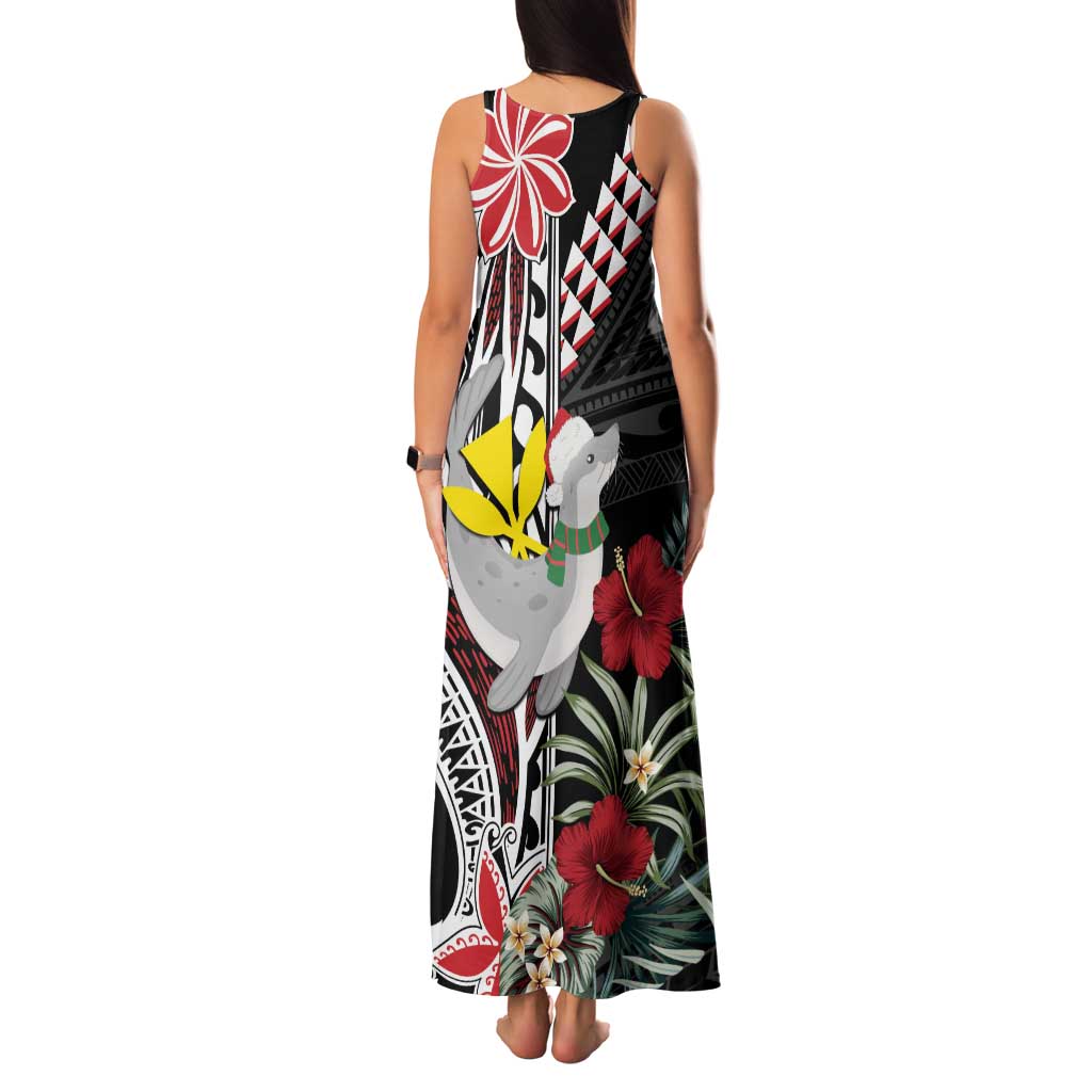 Hawaii Monk Seal Santa Family Matching Tank Maxi Dress and Hawaiian Shirt Hibiscus Kakau Pattern Mele Kalikimaka