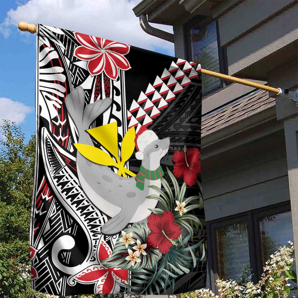 Hawaii Monk Seal Santa Garden Flag Hibiscus Kakau Pattern Mele Kalikimaka LT9 - Polynesian Pride