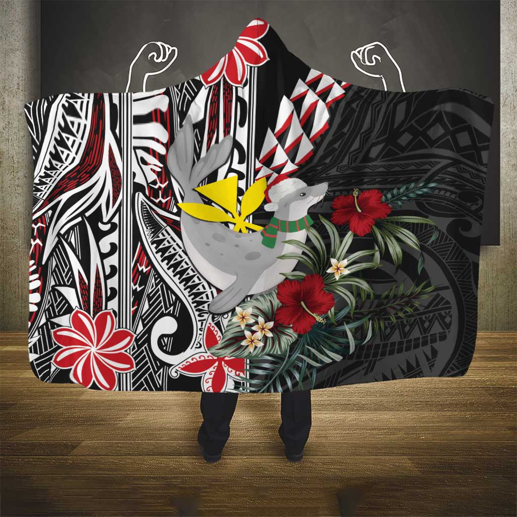 Hawaii Monk Seal Santa Hooded Blanket Hibiscus Kakau Pattern Mele Kalikimaka LT9 - Polynesian Pride