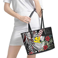 Hawaii Monk Seal Santa Leather Tote Bag Hibiscus Kakau Pattern Mele Kalikimaka LT9 - Polynesian Pride